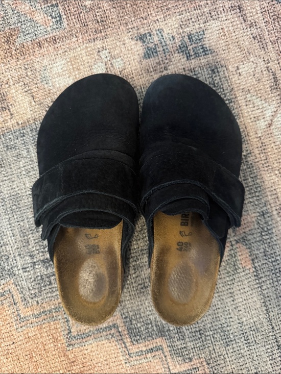 Birkenstock Shoes - Birkenstock Boston Black Suede Women’s Clogs with Adjustable Strap